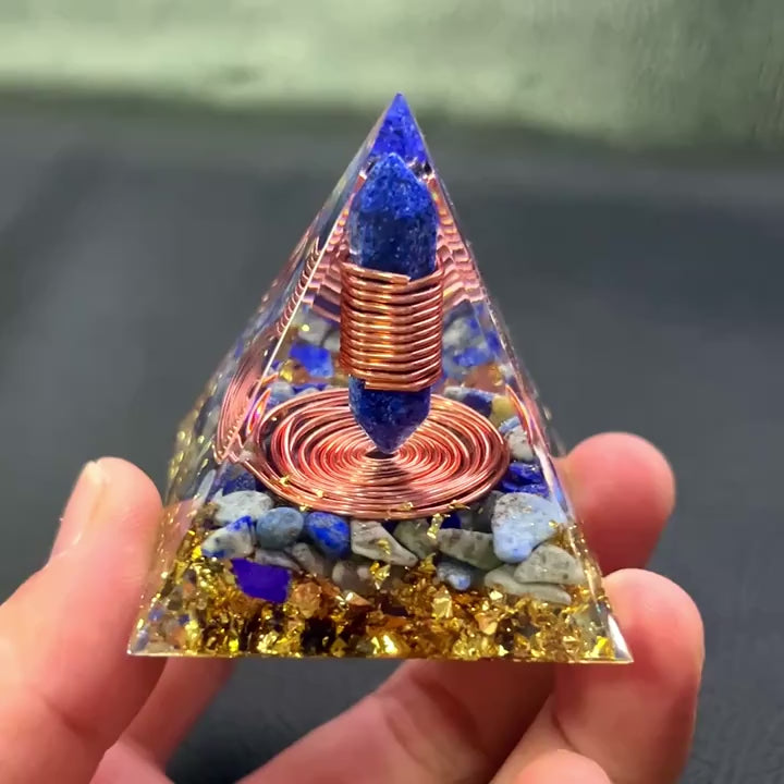 Load video: Lapis Lazuli Orgone Pyramid Copper Wire Coil - Stimulate Third Eye Chakra