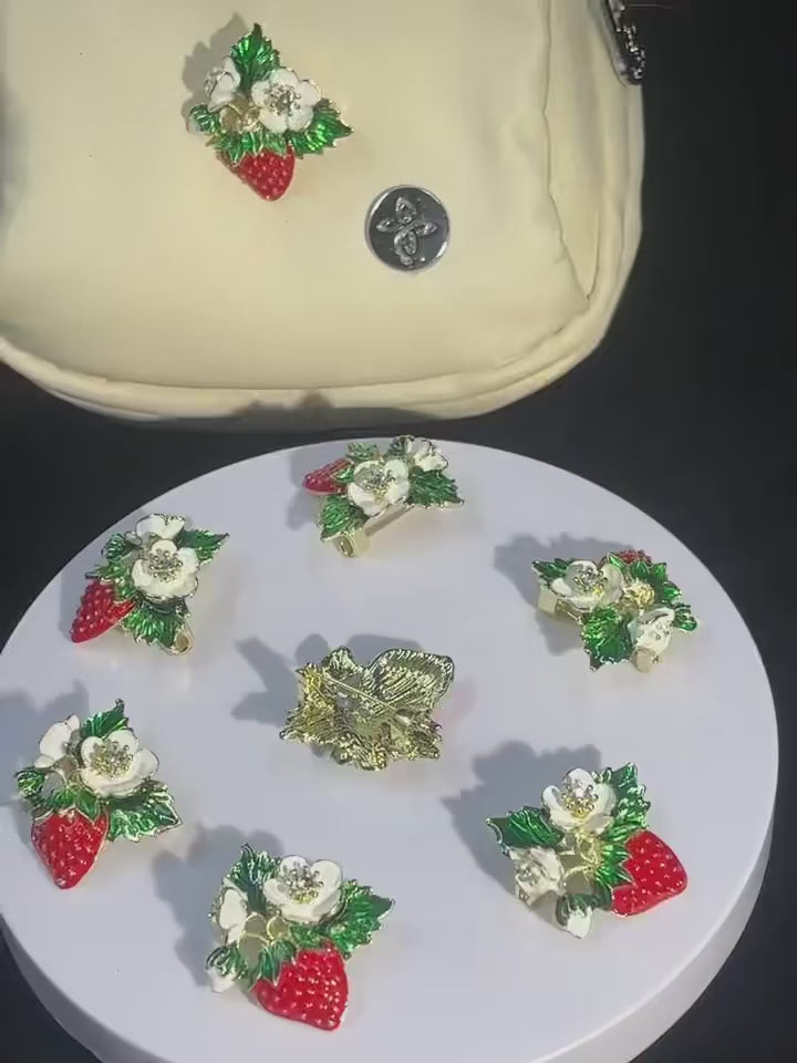 Load video: Strawberry Brooch Pin - Small 1.25"