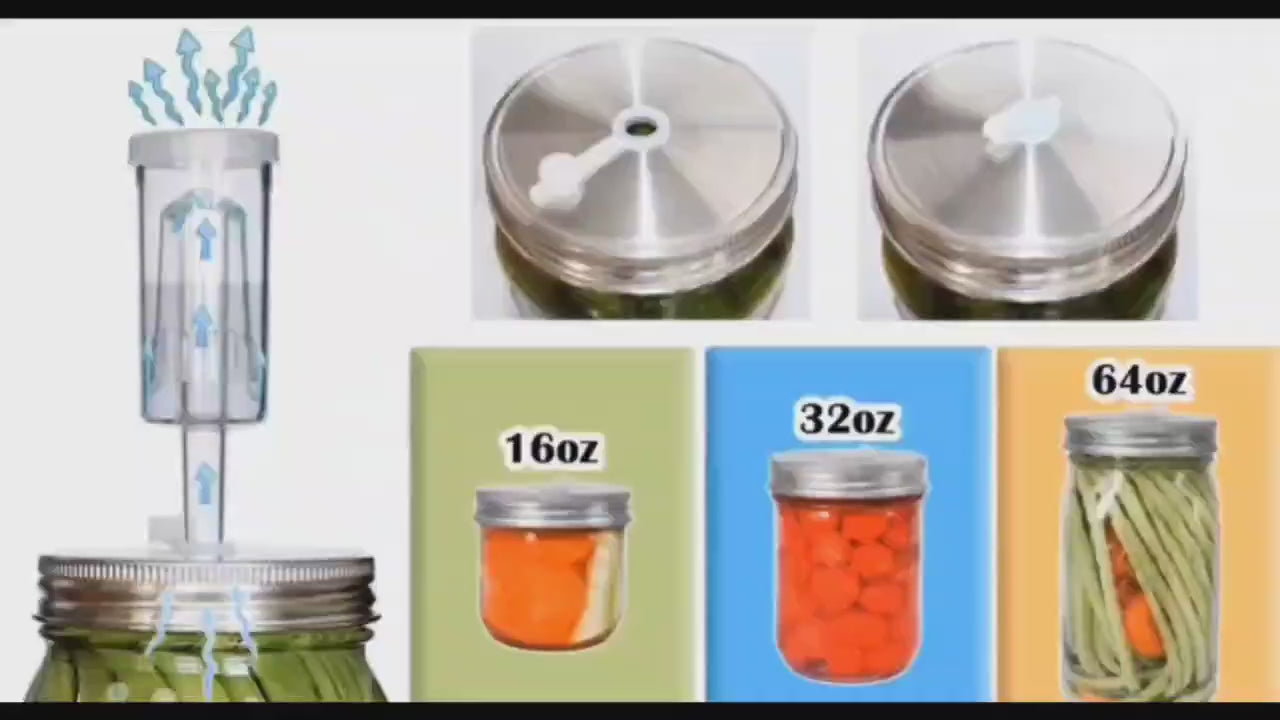 Load video: 4-Pack! Mason Jar Fermentation Lids Kit for Wide Mouth Jars