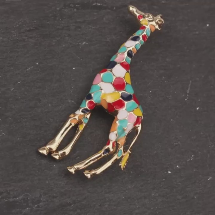 Load video: Multicolor Giraffe Brooch Pin 2.5"