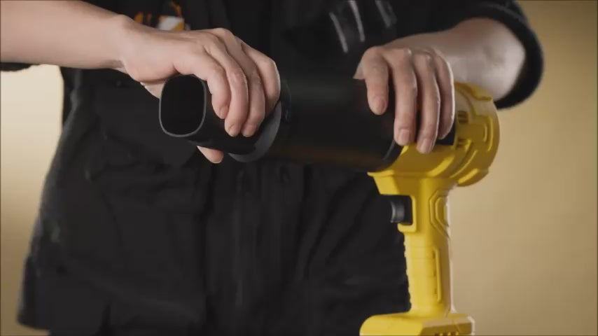Load video: Turbo Blower Electric Cordless Blower WITH NOZZLE Yellow - Leaves, Sawdust, Dirt, Seeds