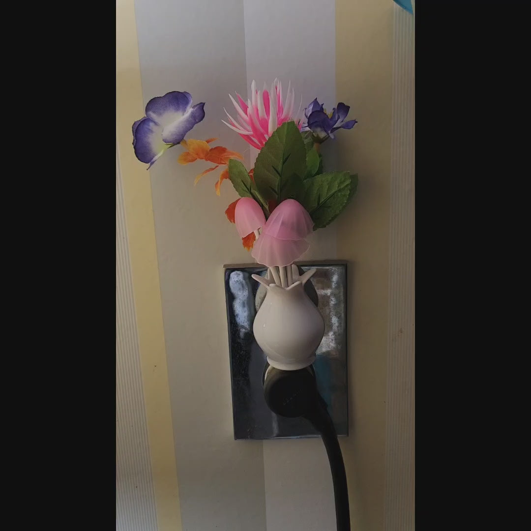 Load video: Beautiful Auto-On Sensor Flower &amp; Mushrooms Nightlight with Color Change