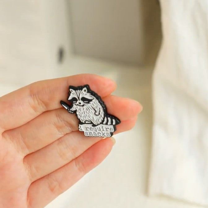 FUNDRAISER: I Require Snacks - Armed Raccoon Shirt Lapel Pin Jewelry