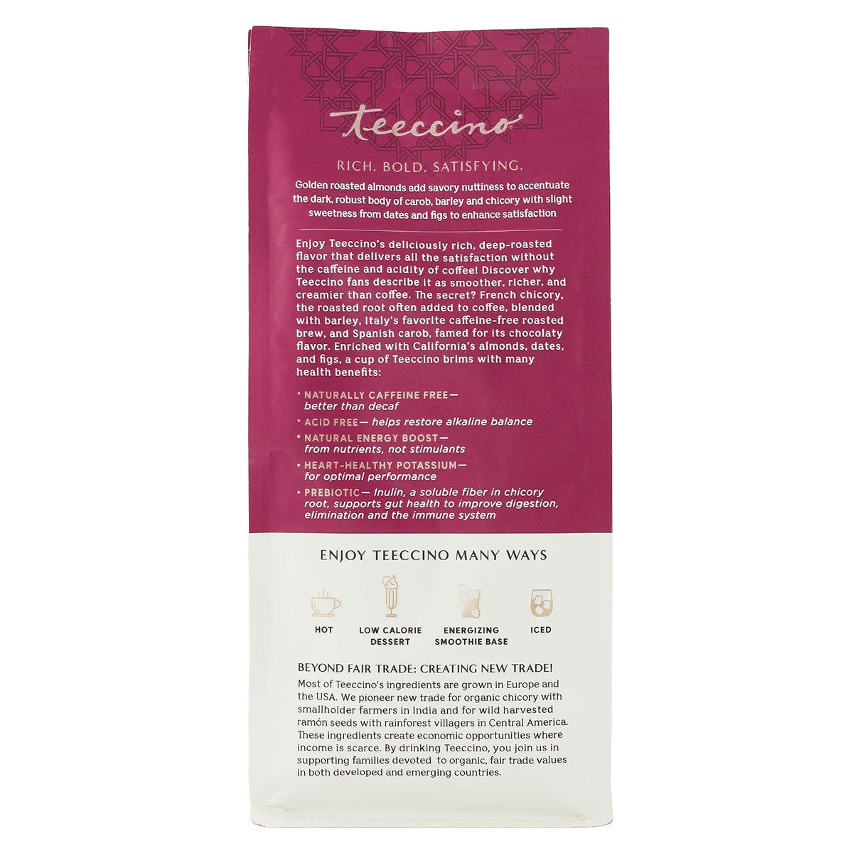 Teecino Raspberry Mocha CHICORY 11oz BREWS LIKE COFFEE Caffeine-Free & Acid-Free