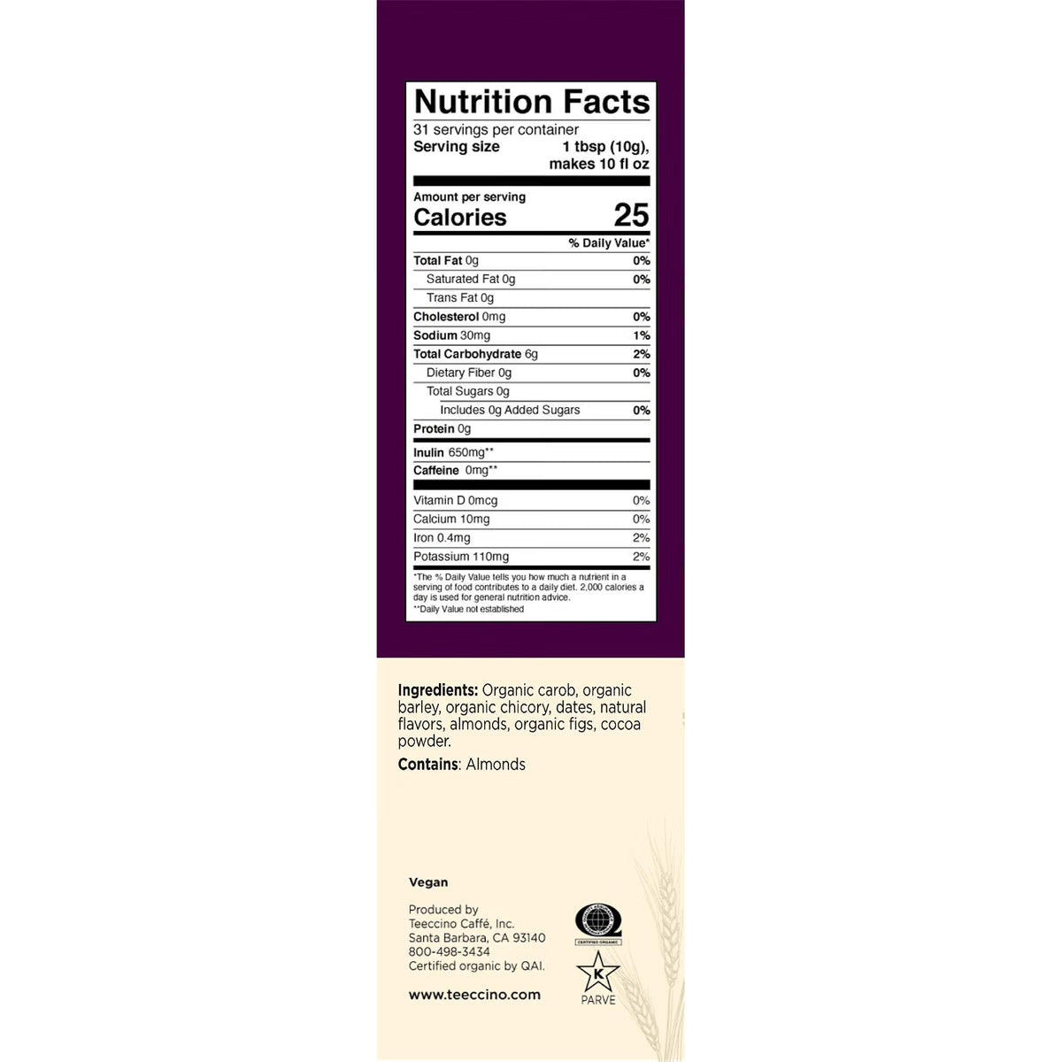 Teecino Raspberry Mocha CHICORY 11oz BREWS LIKE COFFEE Caffeine-Free & Acid-Free
