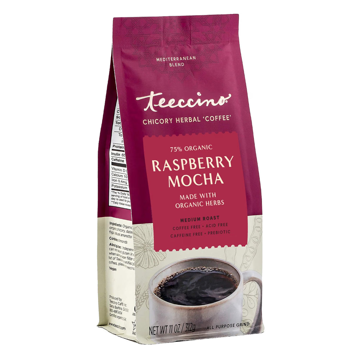 Teecino Raspberry Mocha CHICORY 11oz BREWS LIKE COFFEE Caffeine-Free & Acid-Free