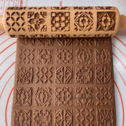 Geometric Shapes Embossed Rolling Pin - Natural Wood