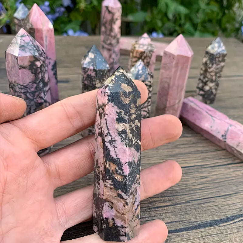Natural Rhodonite Tower: Dreamwork, Understanding, Heart Chakra 3.5"