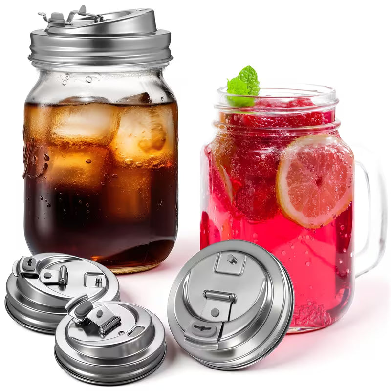 3-Pack STAINLESS STEEL Mason Jar Sipping Lid WIDE MOUTH