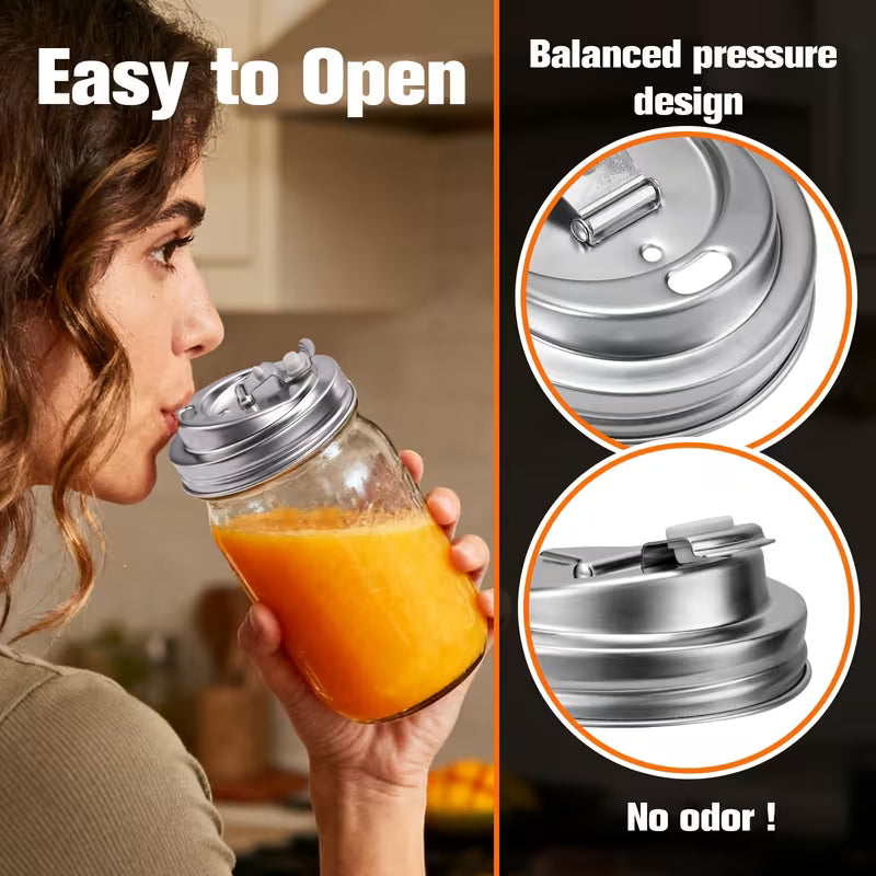3-Pack STAINLESS STEEL Mason Jar Sipping Lid WIDE MOUTH