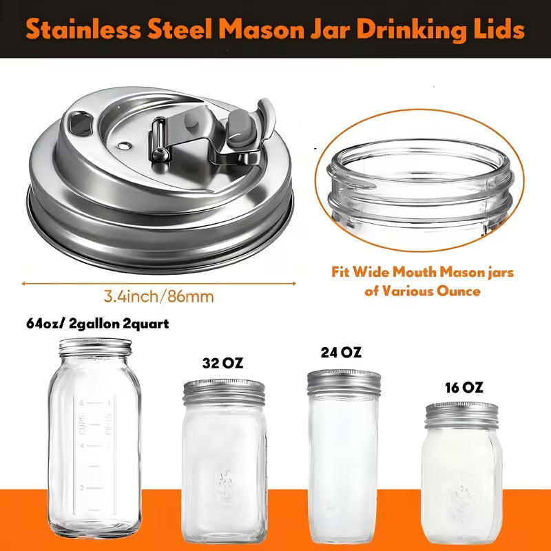 3-Pack STAINLESS STEEL Mason Jar Sipping Lid WIDE MOUTH
