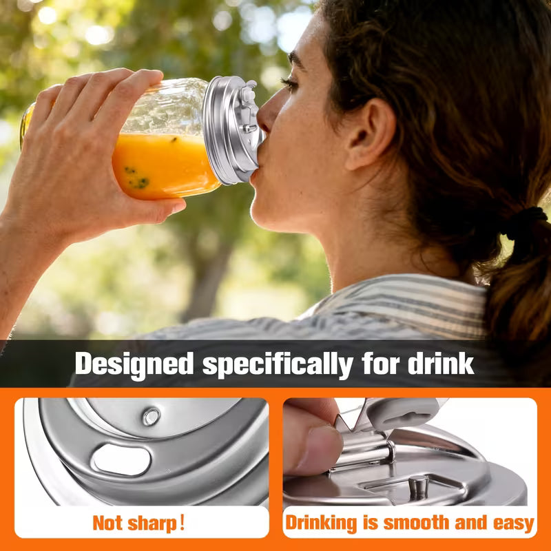 3-Pack STAINLESS STEEL Mason Jar Sipping Lid WIDE MOUTH