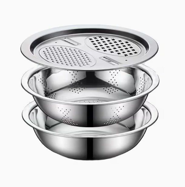 Small Spaces 3pc Set STAINLESS STEEL Grater Mixing Bowl