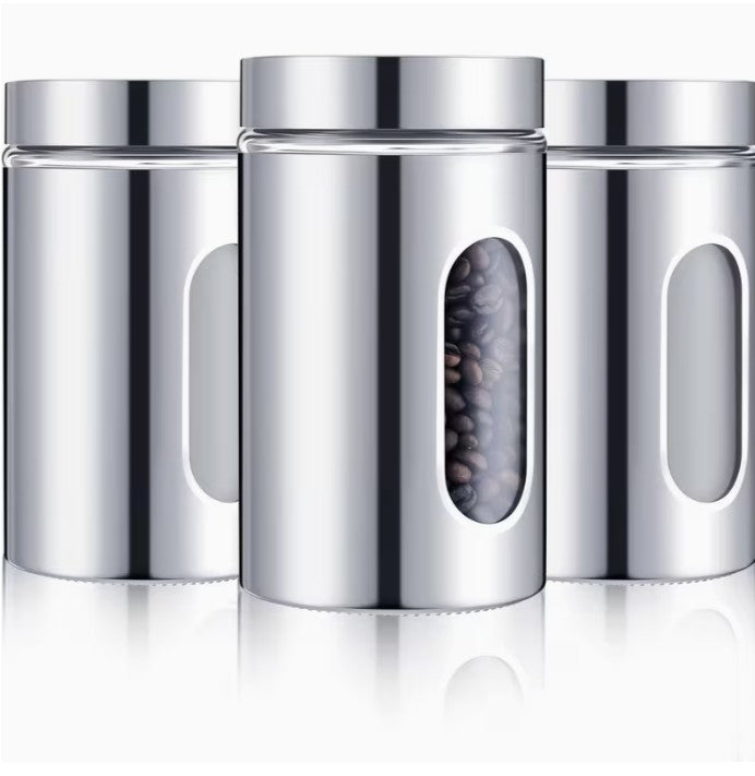 3pc Stainless Steel Canister Container Set with Lids 6.8"