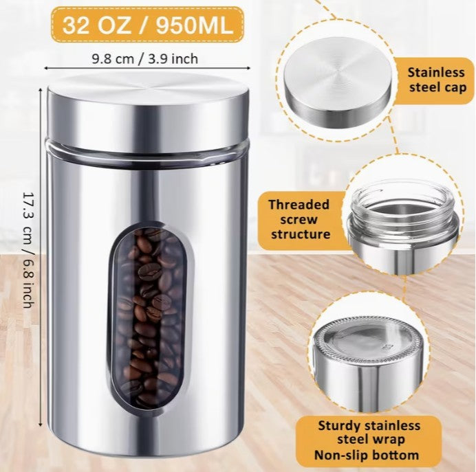 3pc Stainless Steel Canister Container Set with Lids 6.8"