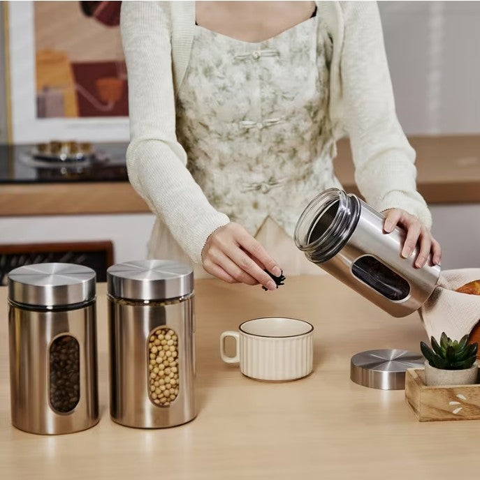 3pc Stainless Steel Canister Container Set with Lids 6.8"