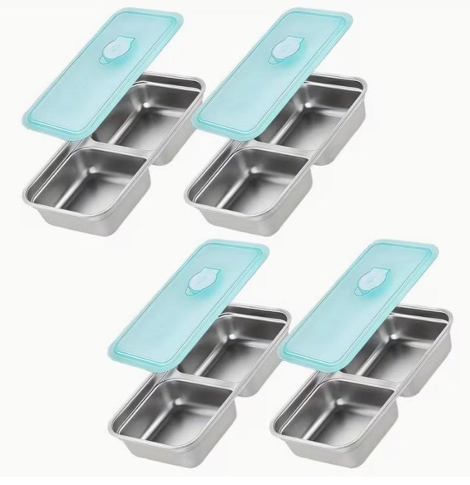 4pc Stainless Steel Divided Containers + Vented Lids - Snacks & Small Food Storage ( )