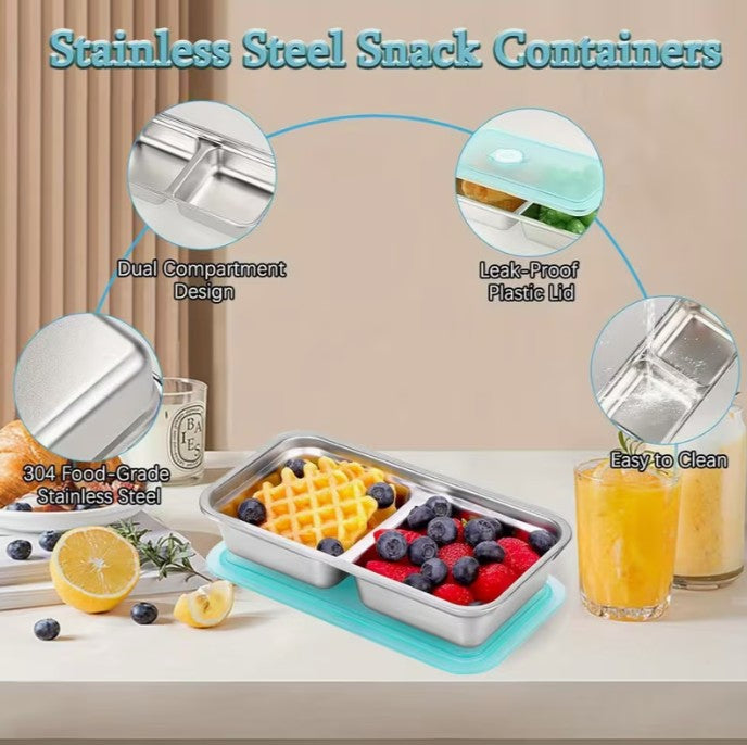 4pc Stainless Steel Divided Containers + Vented Lids - Snacks & Small Food Storage ( )