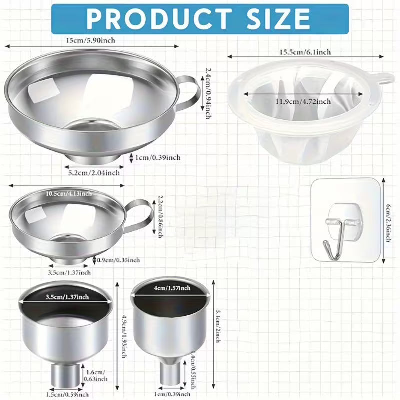 10-Piece Kit! STAINLESS STEEL Filter, Strain & Canning Set - Compact Design for Small Spaces