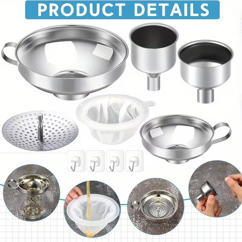 10-Piece Kit! STAINLESS STEEL Filter, Strain & Canning Set - Compact Design for Small Spaces