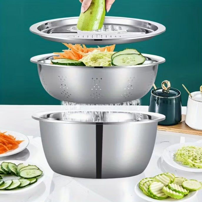 Small Spaces 3pc Set STAINLESS STEEL Grater Mixing Bowl