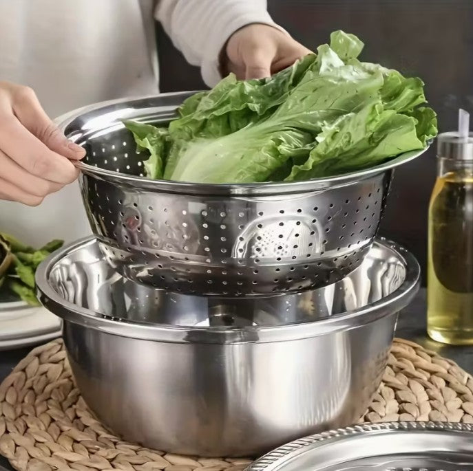 Small Spaces 3pc Set STAINLESS STEEL Grater Mixing Bowl
