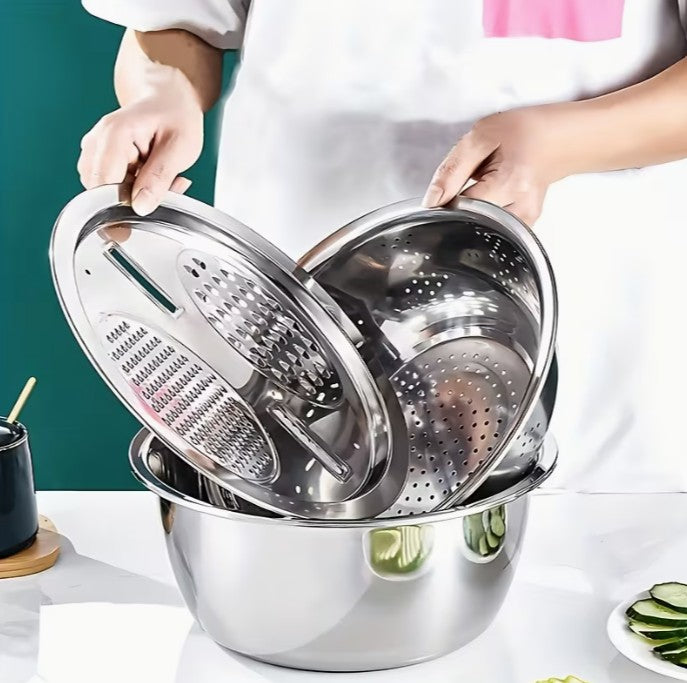 Small Spaces 3pc Set STAINLESS STEEL Grater Mixing Bowl