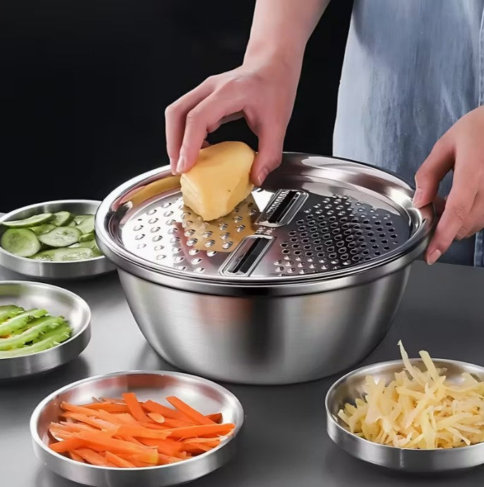 Small Spaces 3pc Set STAINLESS STEEL Grater Mixing Bowl