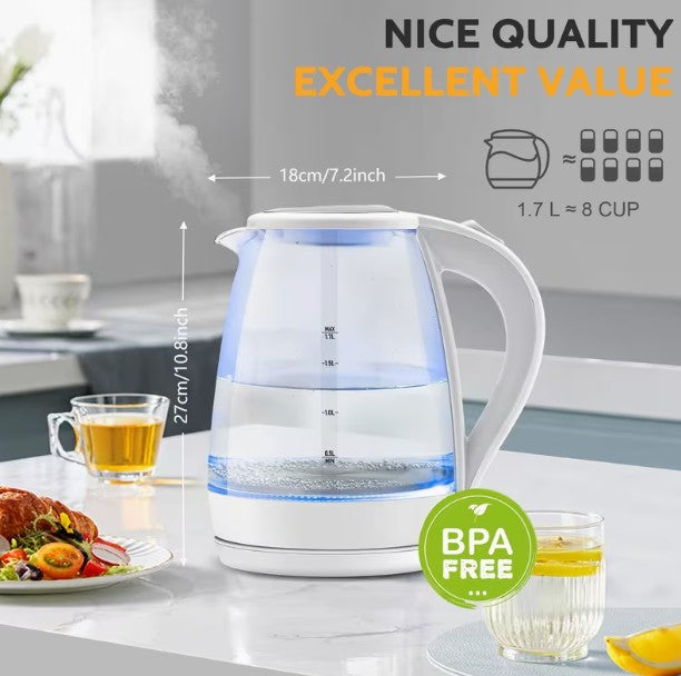 Fantastic Electric Kettle 57.48oz (1.7L) Rapid Boil STAINLESS STEEL & GLASS