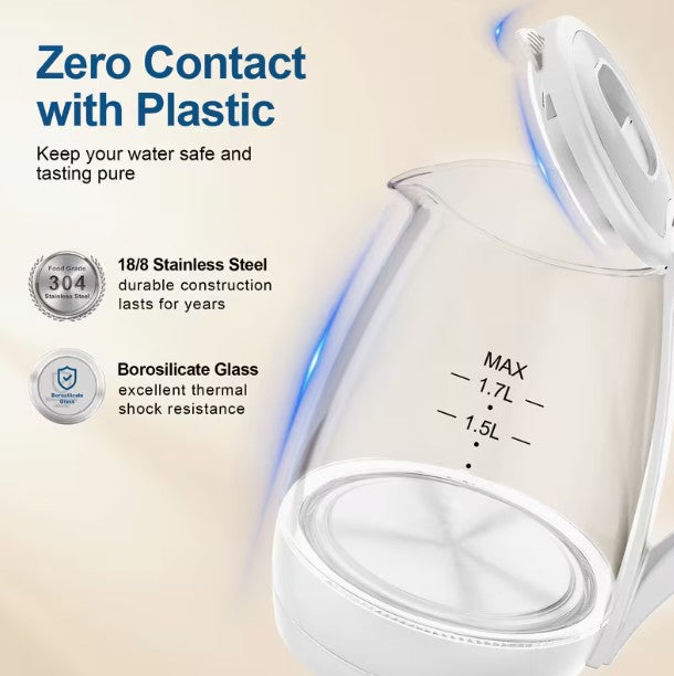 Fantastic Electric Kettle 57.48oz (1.7L) Rapid Boil STAINLESS STEEL & GLASS