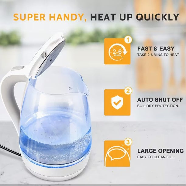 Fantastic Electric Kettle 57.48oz (1.7L) Rapid Boil STAINLESS STEEL & GLASS