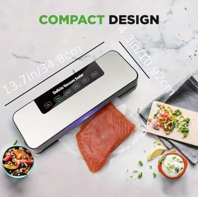 DELICIO Wet & Dry Food Saver Vacuum Sealer + 30 Free Vac Bags (A-1-3)