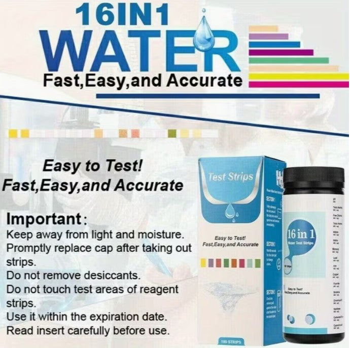 16-in-1 Water Test Strips Kit - Heavy Metals, Fluoride, Mercury, Toxins (50 Strips) (A-1-2)