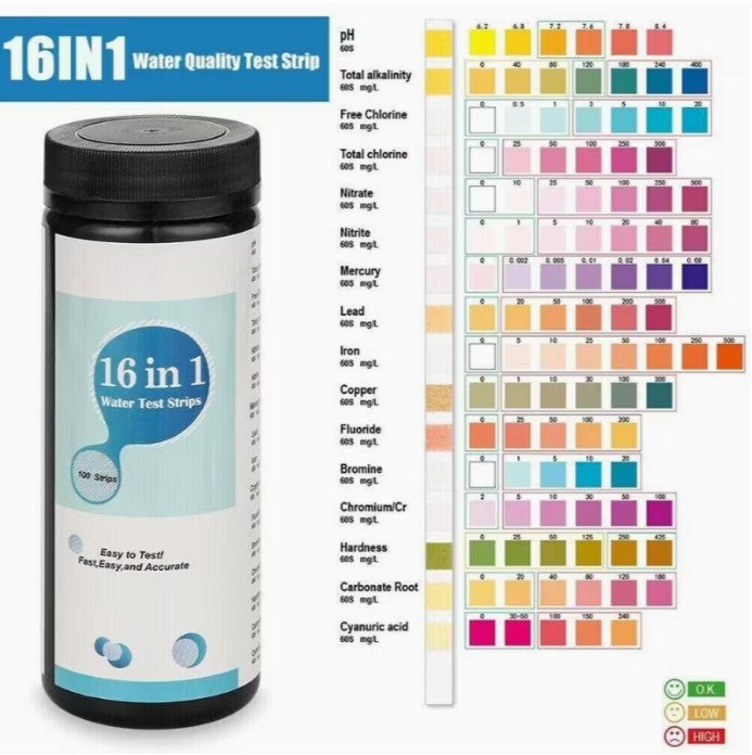16-in-1 Water Test Strips Kit - Heavy Metals, Fluoride, Mercury, Toxins (50 Strips) (A-1-2)